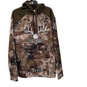 RedHead Hoodie Mens Medium Brown Strata Camo Deer Skull Graphic Pullover Fleece